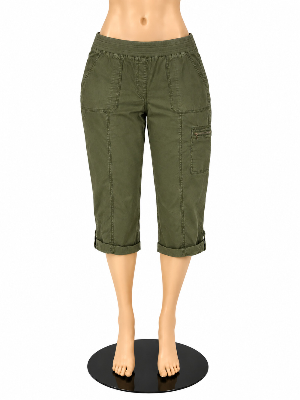 Chico's Olive Green Utility Cargo Roll-Tab Capri Pants Size 16 (3)